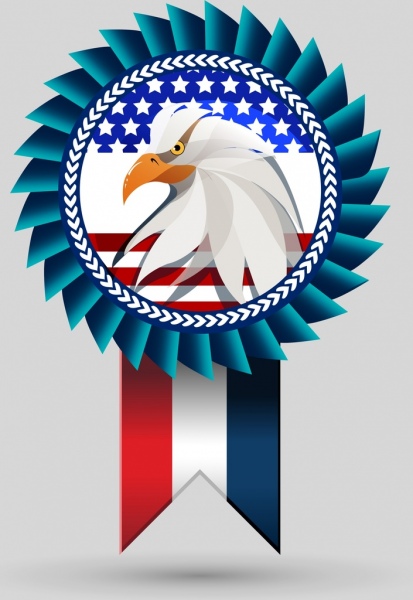 Icono de la bandera multicolor decoración Unidos medalla aguila