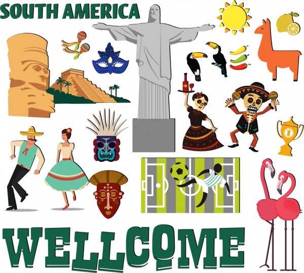 Америка Путешествия дизайн элементы национальных символов значки