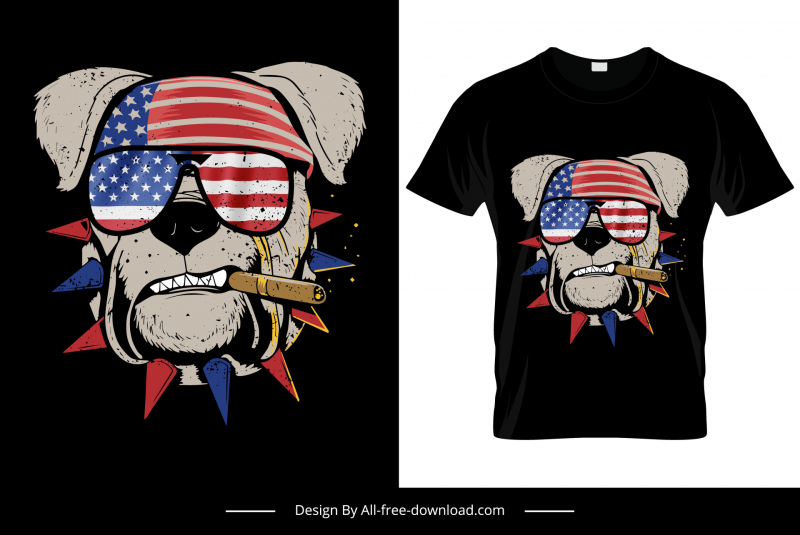 plantilla de camiseta de bulldog americano divertido boceto de dibujos animados estilizados