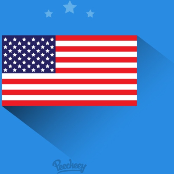 Desain flat bendera Amerika Serikat pada panjang bayangan
