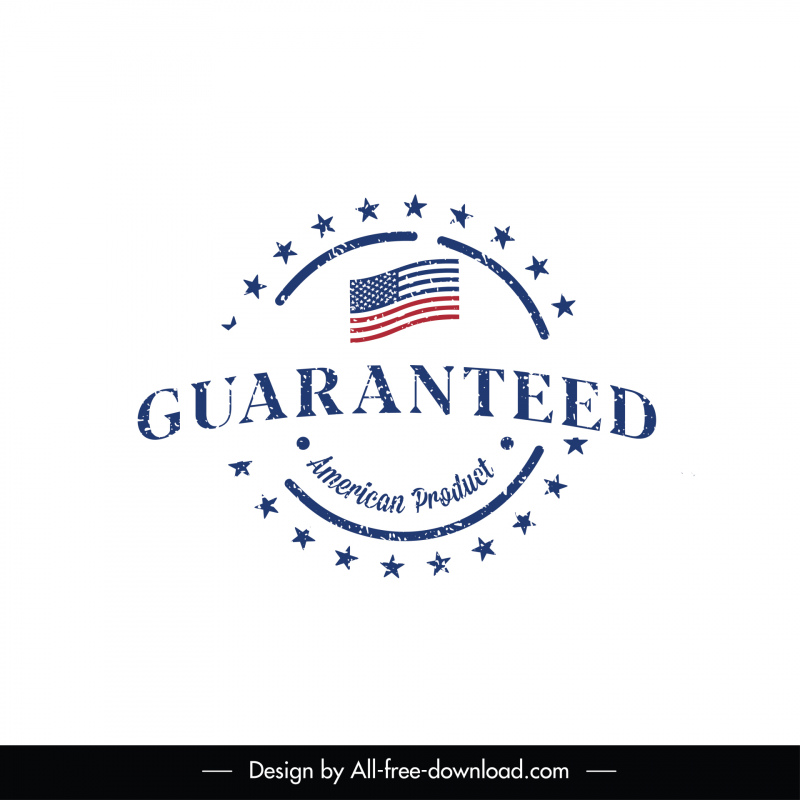 Plantilla de sello garantizada americana Bandera plana retro Decoración de estrellas