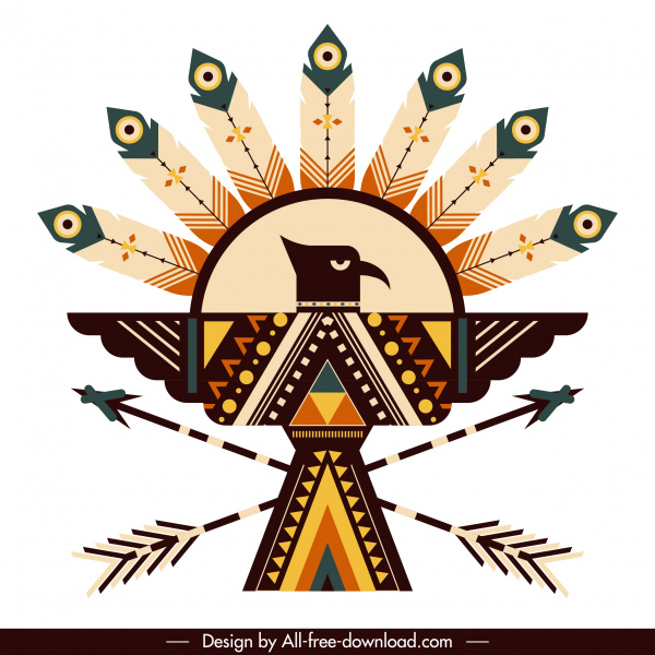 미국 인디언 기호 아이콘 대칭 독수리 깃털 화살표