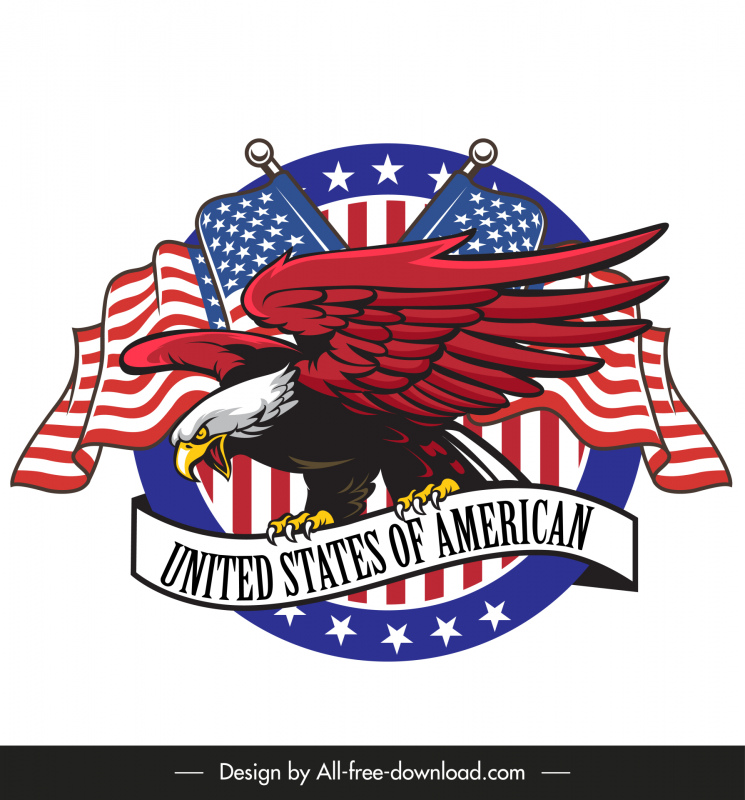americano insígnia elementos de design águia bandeira fita design simétrico