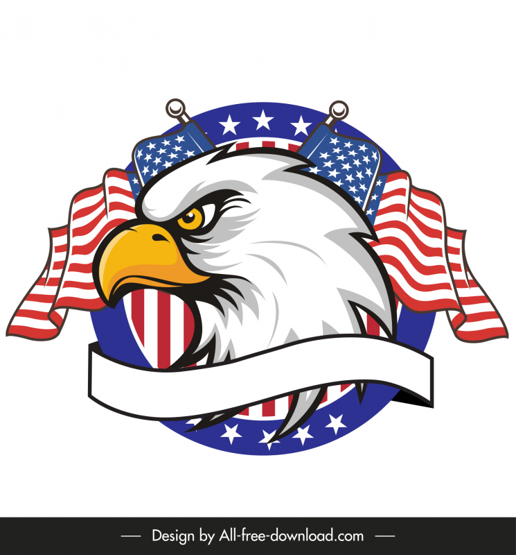Insignes américains Design Elements Eagle Head drapeau ruban croquis