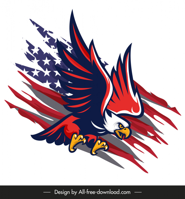 Insignes américains éléments de conception éléments de drapeau dynamique aigle volant plat croquis