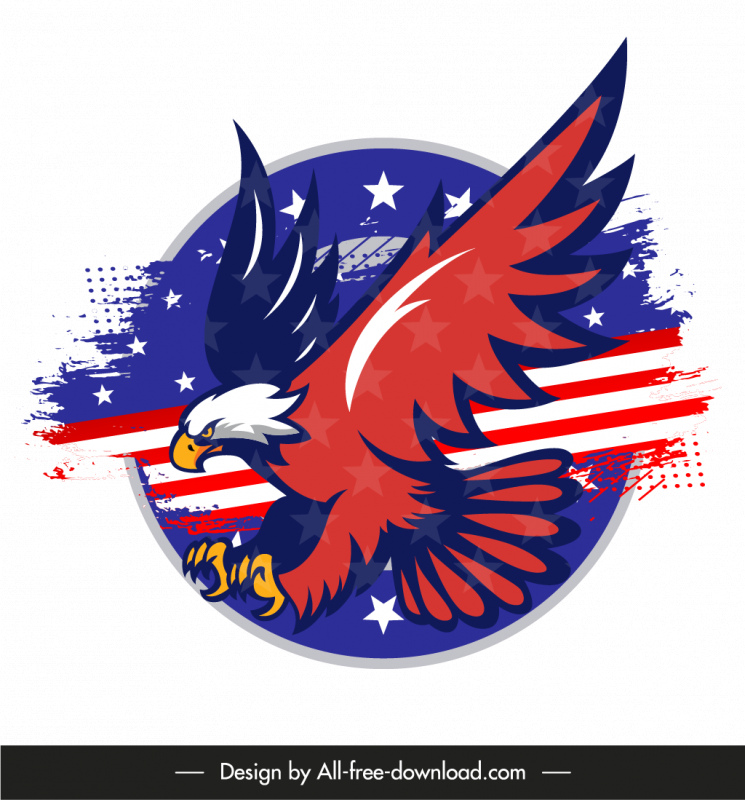 elemen desain lambang amerika elemen bendera sketsa datar elang terbang kotor dinamis