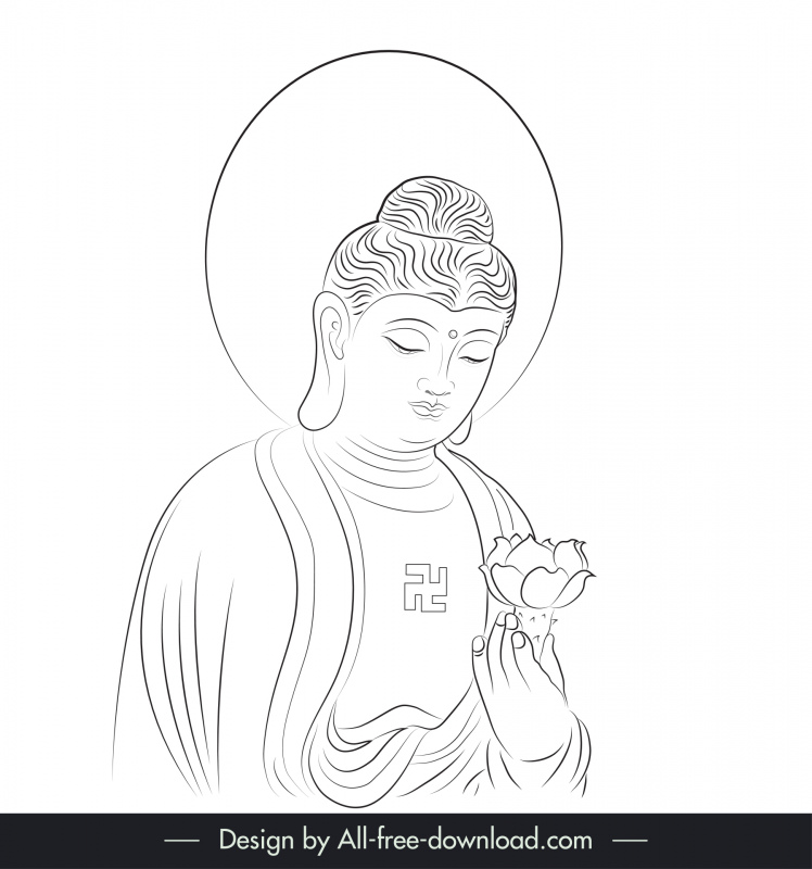 amitabha buda ilustración icono negro blanco dibujado a mano contorno del personaje de dibujos animados