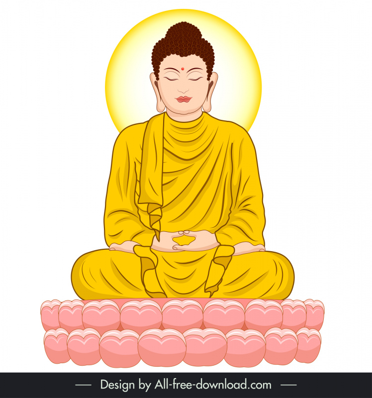 Sketsa kartun ikon Ilustrasi Buddha Amitabha