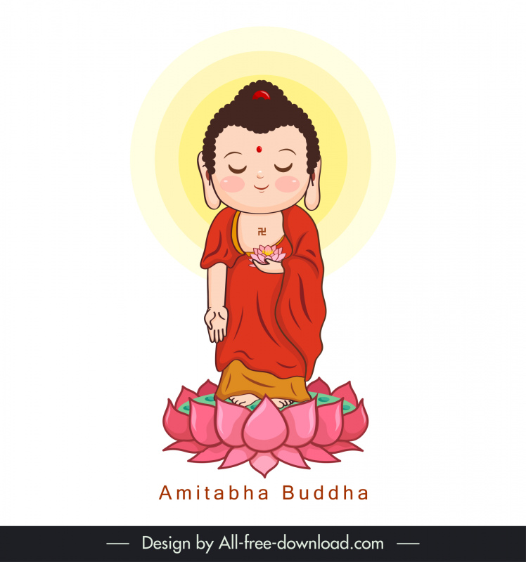Amitabha Bouddha Illustration Icône Lotus Décor Cartoon Croquis