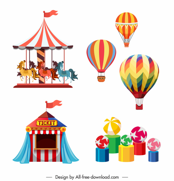 design de diversões elemnets circo balão jogos esboço