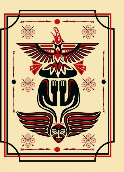 latar belakang dekoratif kuno sayap masker ikon dekorasi
