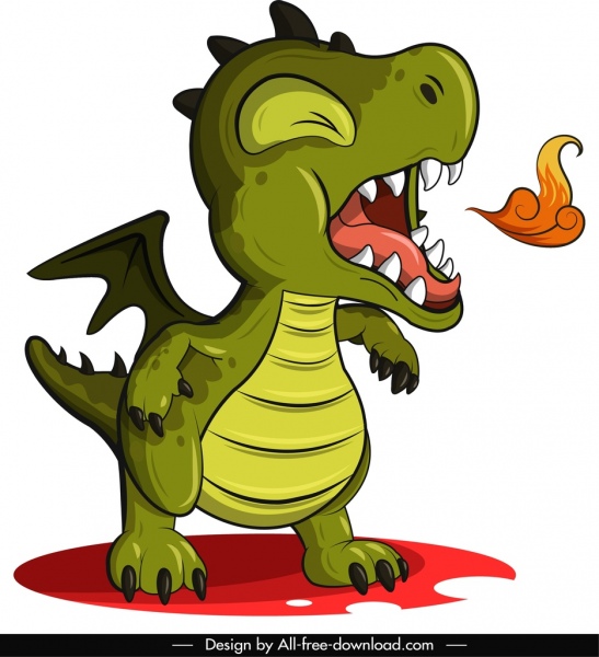 ícone antigo do dragão disparando esboço bonito personagem dos desenhos animados