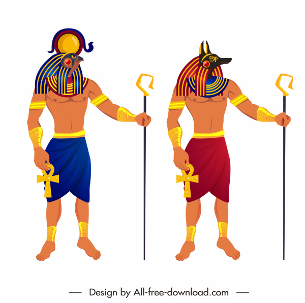 Egito antigo guarda ícones desenho de personagem de desenho animado colorido