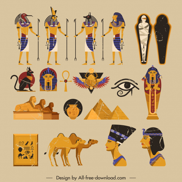 icônes antiques d'egypte rétro symboles croquis