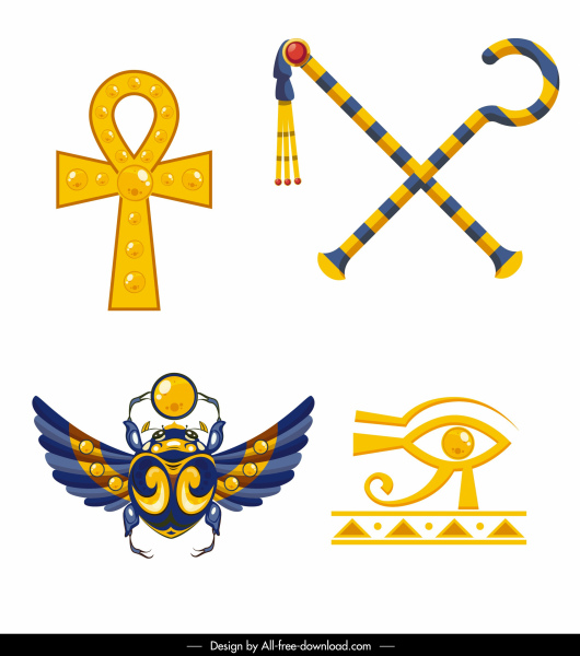 ikon Mesir kuno mengkilap simbol warna-warni sketsa