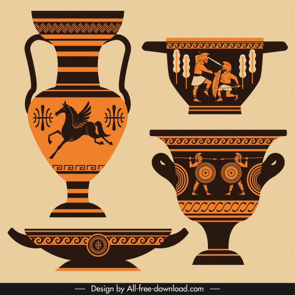 antik Yunan tasarım öğeleri zarif retro çömlek kroki