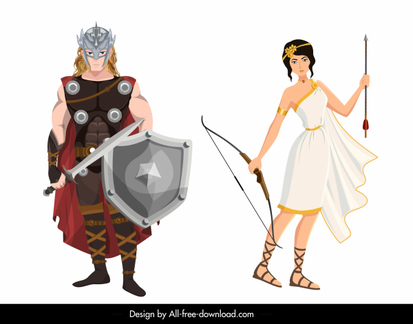 orang-orang Yunani kuno ikon berwarna karakter kartun