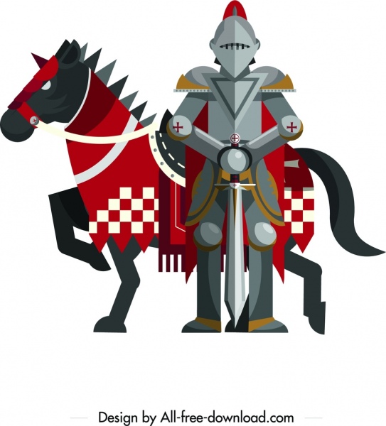 古代騎士アイコンスチールアーマー馬のデザイン