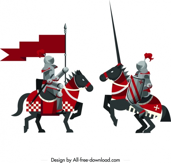 antigos cavaleiros reais ícone colorido design clássico