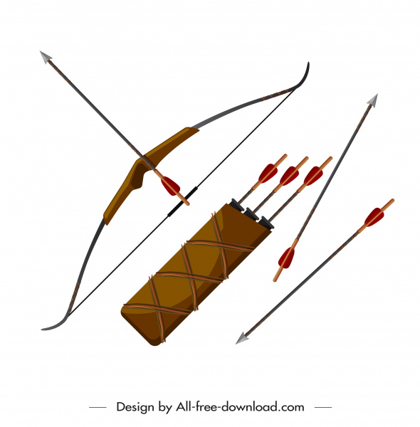 古代武器图标箭头弓素描彩色设计