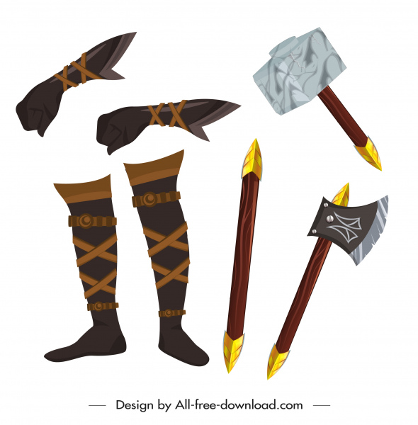 senjata kuno ikon berwarna desain klasik