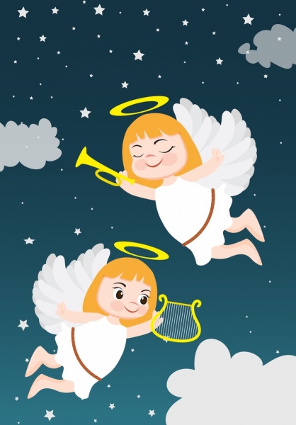 angelo - ragazza carina icone di colore dei cartoni animati