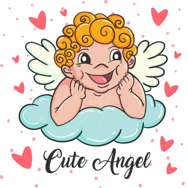 süßes Kind Zeichnungssymbol Engel farbige Cartoon-design