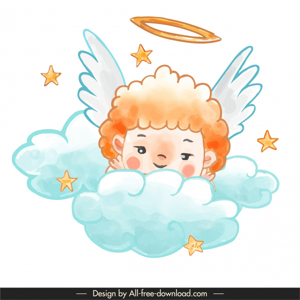 icono ángel colorido boceto clásico dibujado a mano