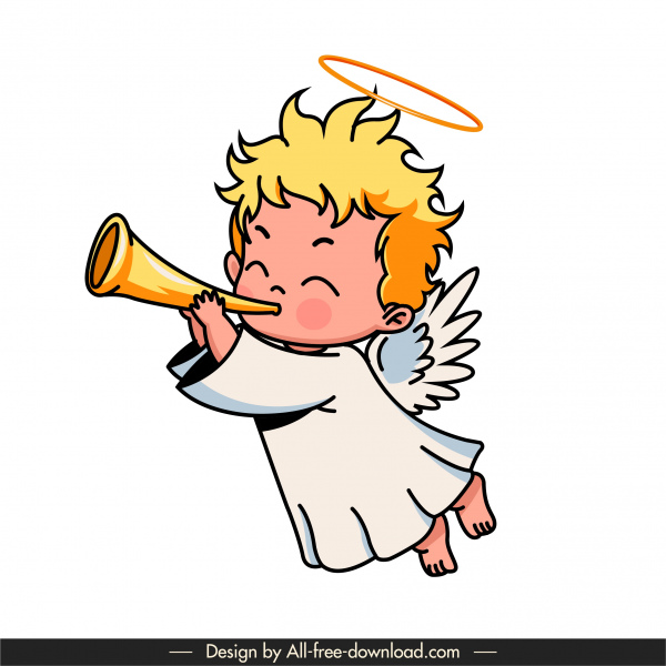 Angel Icon Cute Blowing Horn Boy Sketch-vector Misc-free Vector Free  Download