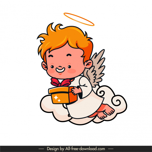 ikon malaikat lucu terbang bersayap anak laki-laki sketsa