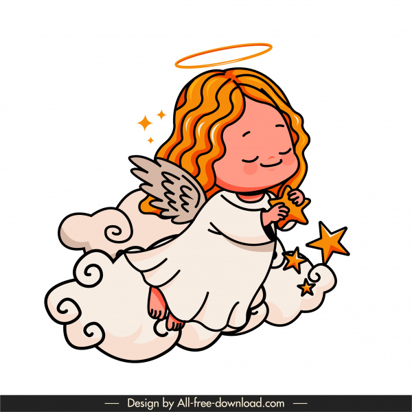 Angel Icon Cute Girl Sketch Handdrawn Cartoon Character-vector Cartoon-free  Vector Free Download