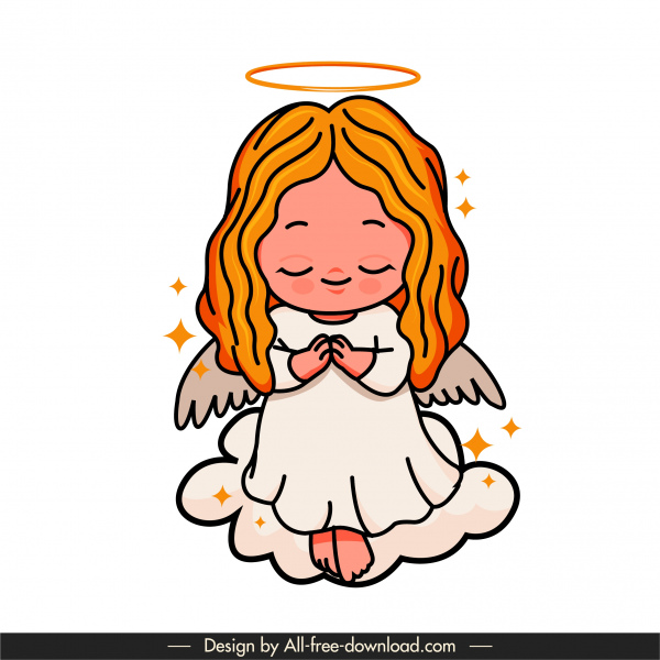 Angel Icon Praying Gesture Cute Handdrawn Cartoon Sketch-vector Cartoon-free  Vector Free Download