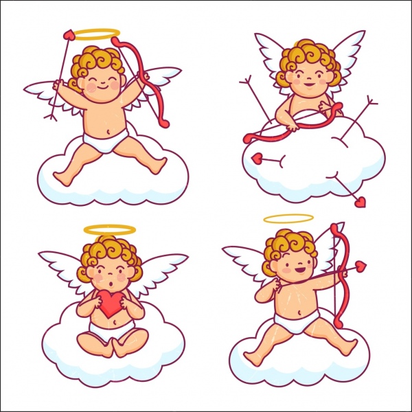 anioł ikon kolekcji słodki dzieciak kolorowy rysunek projektu
