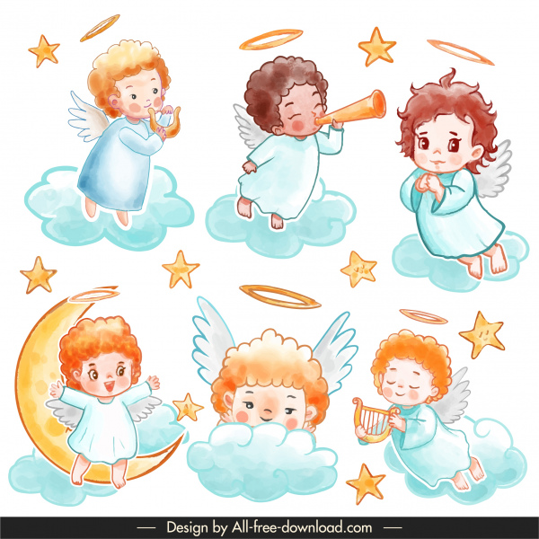 iconos ángel lindo boceto dibujos animados dibujado a mano clásico