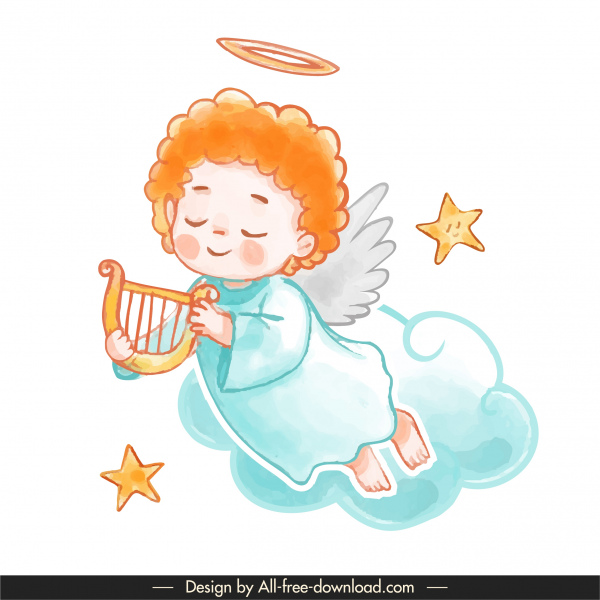 ikon malaikat lucu anak laki-laki bersayap sketsa karakter kartun
