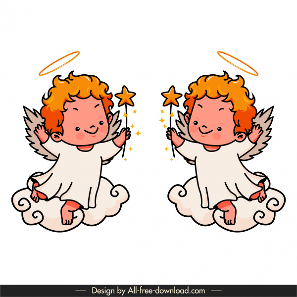 ícones anjo mockup esboço bonito desenhado à mão personagens de desenho animado