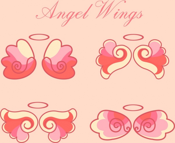Engel Flügel Icons Kollektion rosa flache Skizze