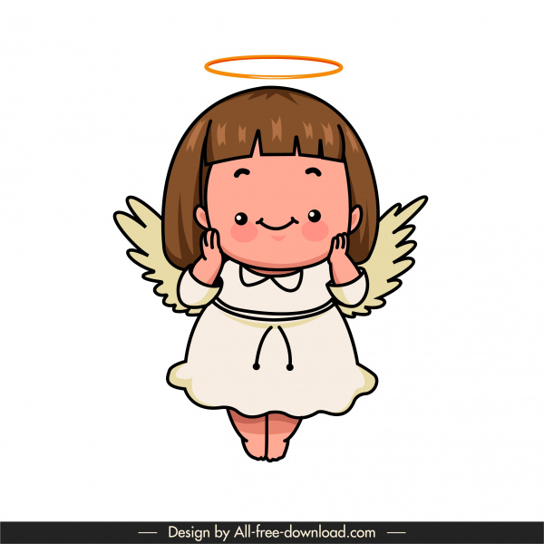 앵글 아이콘 귀여운 작은 날개 소녀 스케치 만화 캐릭터