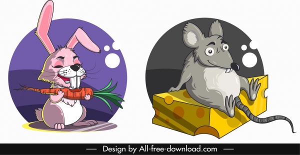 動物のアバターテンプレート漫画ウサギマウスアイコン