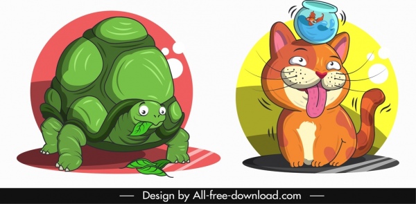 modelos de avatar animal tartaruga gato ícones design dos desenhos animados