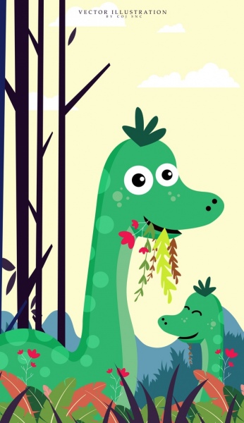 动物背景的绿色恐龙卡通图标