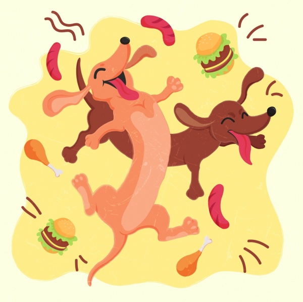 tierische Hintergrund fröhliche Hunde Symbole lustige Cartoon-design