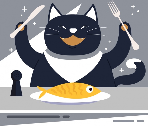 latar belakang hewan bergaya ikon makanan ikan kucing