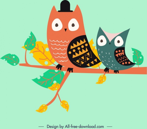 Fondo animal estilizada buho iconos dibujos animados color diseño