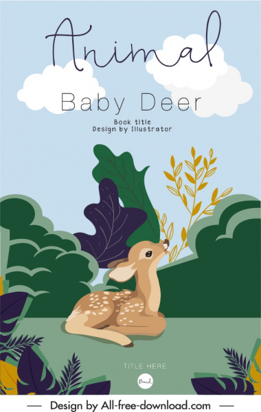 animal libro cubierta plantilla lindo bebé ciervo bosquejo