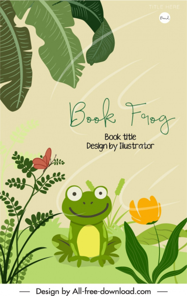 animal libro cubierta plantilla rana boceto diseño de dibujos animados