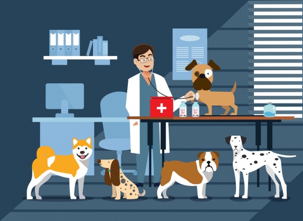 Tierklinik Zeichnung Hunde Arzt Symbole farbige cartoon
