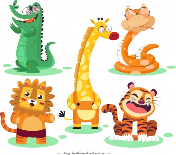 Icônes d’animaux mignons personnages de dessins animés stylisés -2