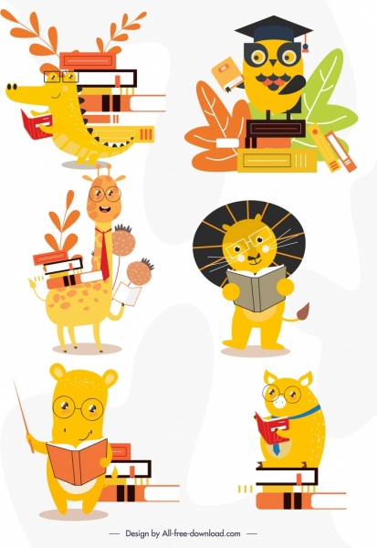 ícones animais tema educacional bonito design estilizado