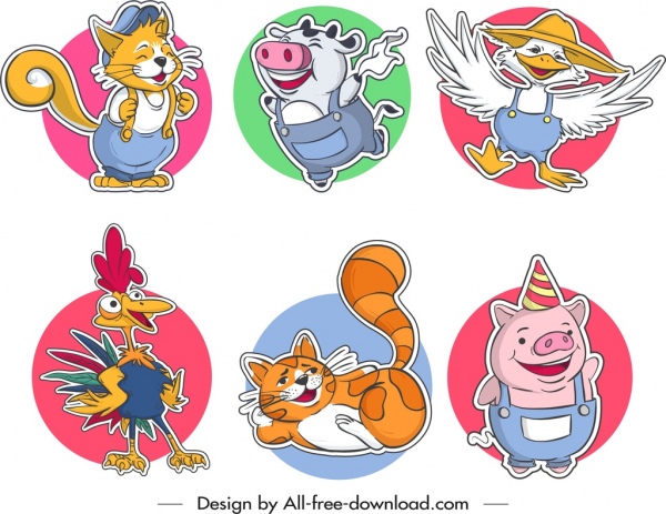 estilizadas de los iconos de animales divertidos personajes de dibujos animados